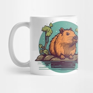 Cartoon capybara in pond logo illustration Mug